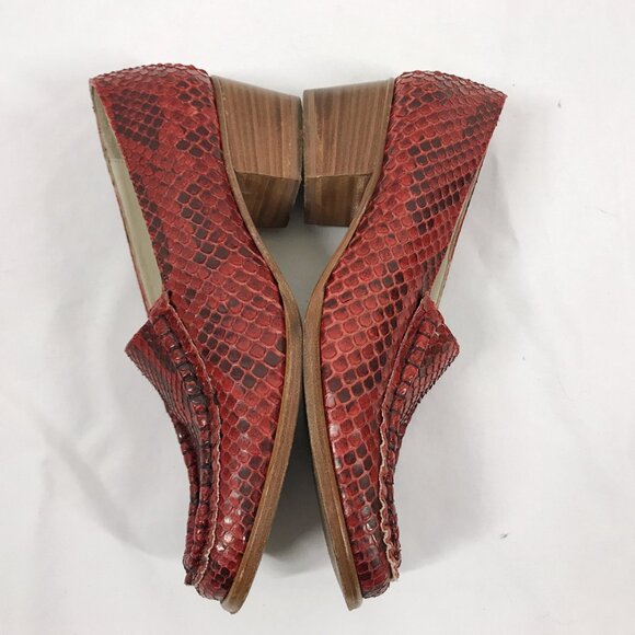 Vintage 90s Loafers Red Snakeskin and Leather Chunky Heel Square Toe Shoes Mare - Picture 7 of 8